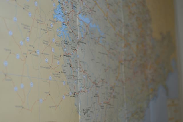 A wall with a large map on it